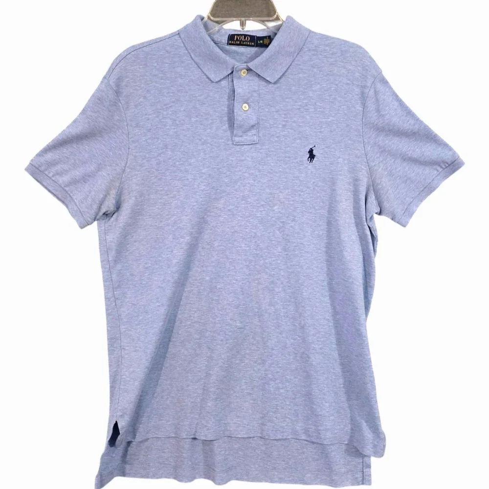 Polo Ralph Lauren Man's Heather Blue Cotton Polo Shirt Large Classic Preppy